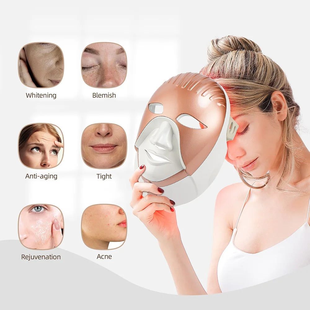 Wireless 7 Colors LED Face Neck Mask Photon Skin Rejuvenation Repair Skin Facial Beatuy SPA Mask Neck Wrinkle Remover Skin Care